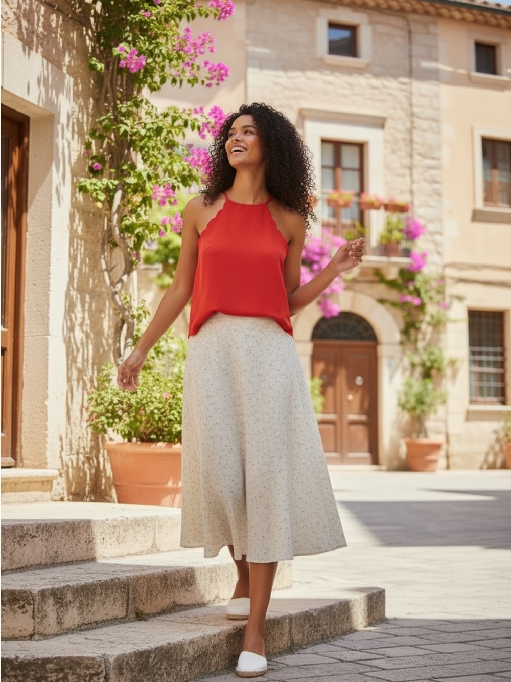 C1- Red Scalloped Halter Top